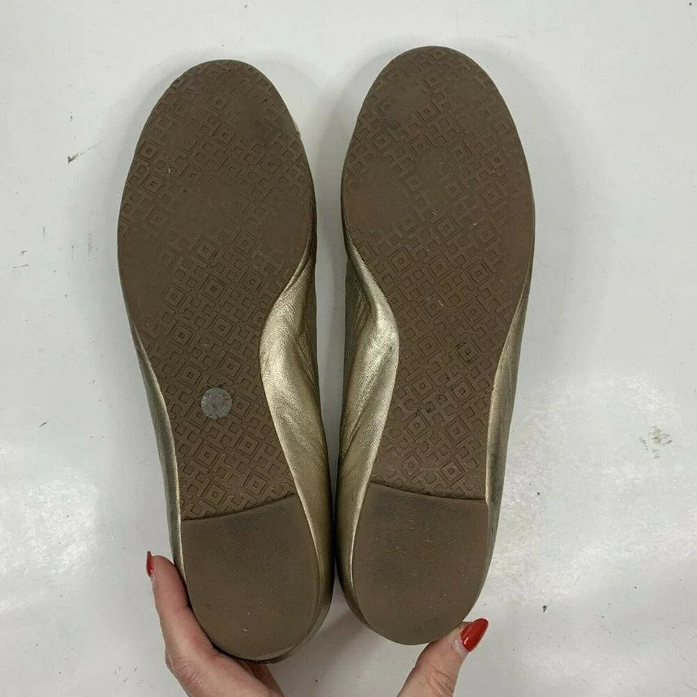 Tory Burch Size 9 Bar Logo Ballet Flat Champagne Natural Odyssey Karajah‎ Print
